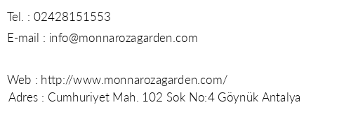 Monna Roza Garden Resort Hotel telefon numaralar, faks, e-mail, posta adresi ve iletiim bilgileri